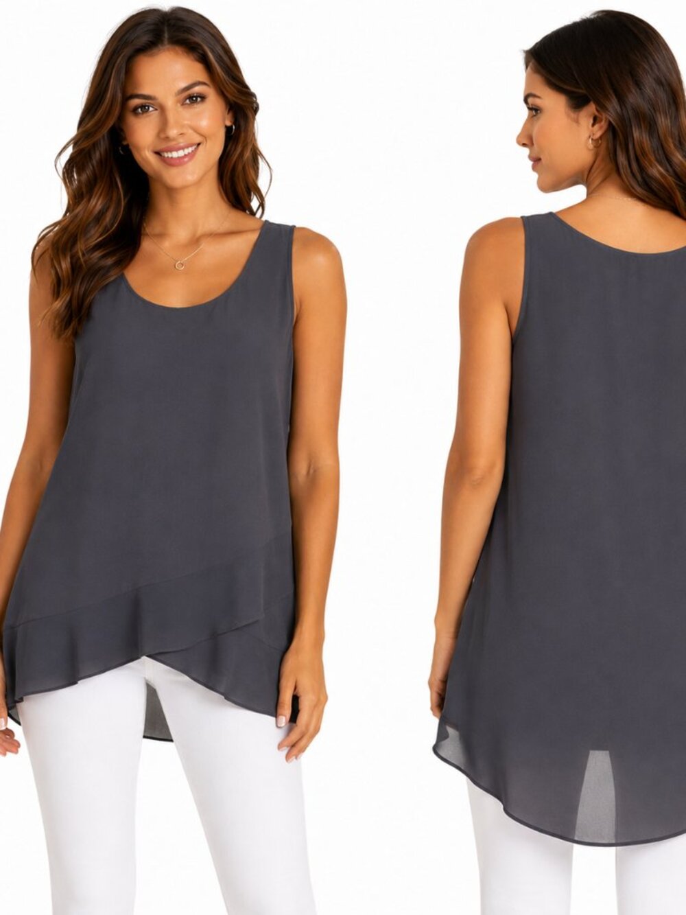 2/$30 Lush Layered Chiffon High Low Tunic Tank Top Ruffle Sz XS
